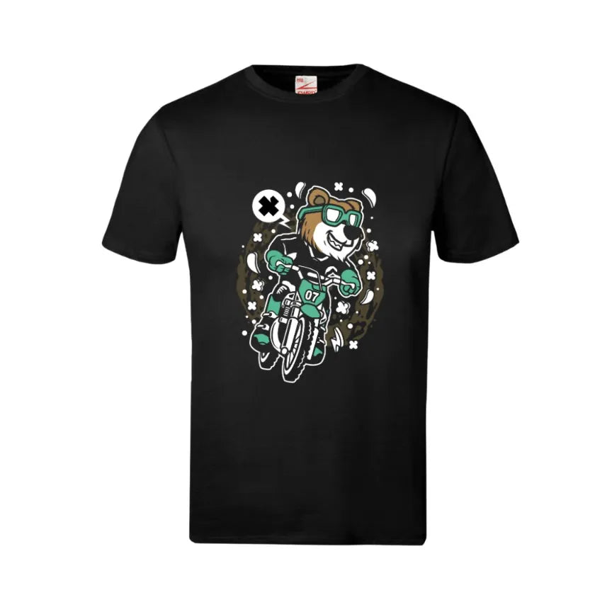 Bear Motocross Rider Kids Cotton T-Shirt