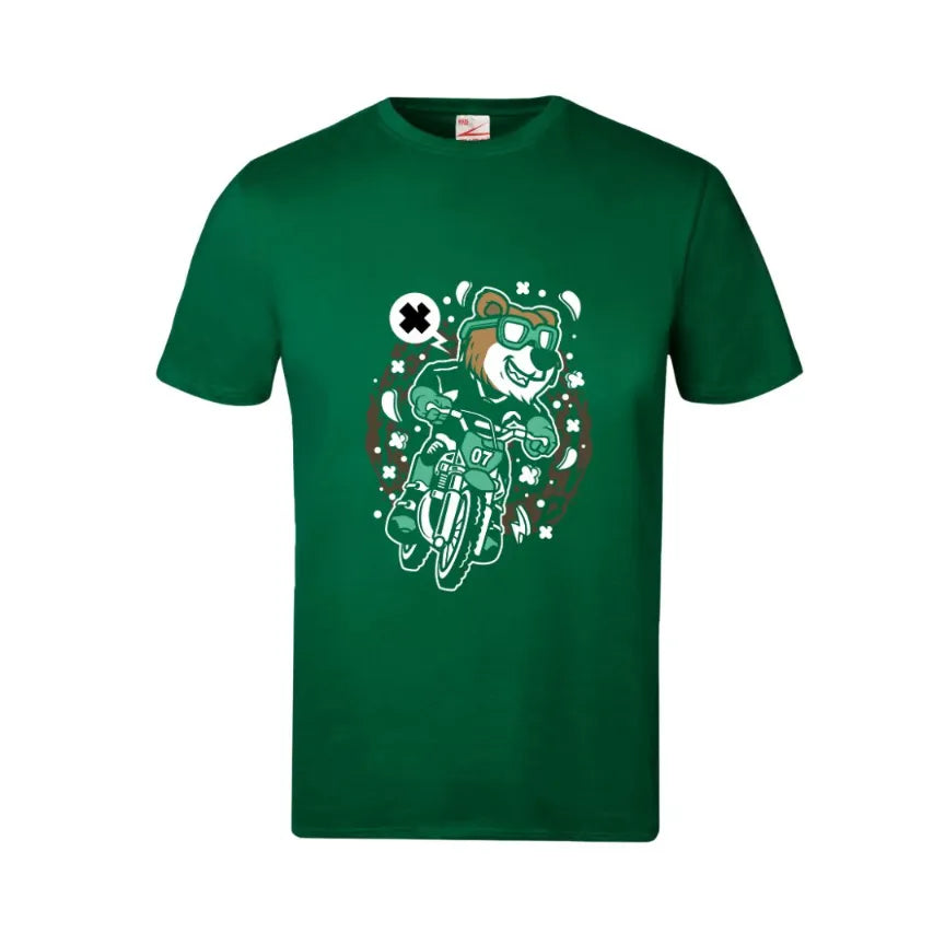 Bear Motocross Rider Kids Cotton T-Shirt