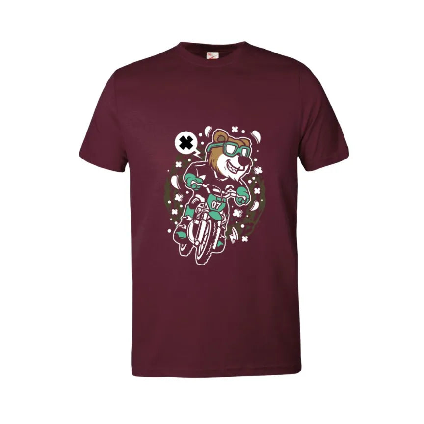 Bear Motocross Rider Kids Cotton T-Shirt
