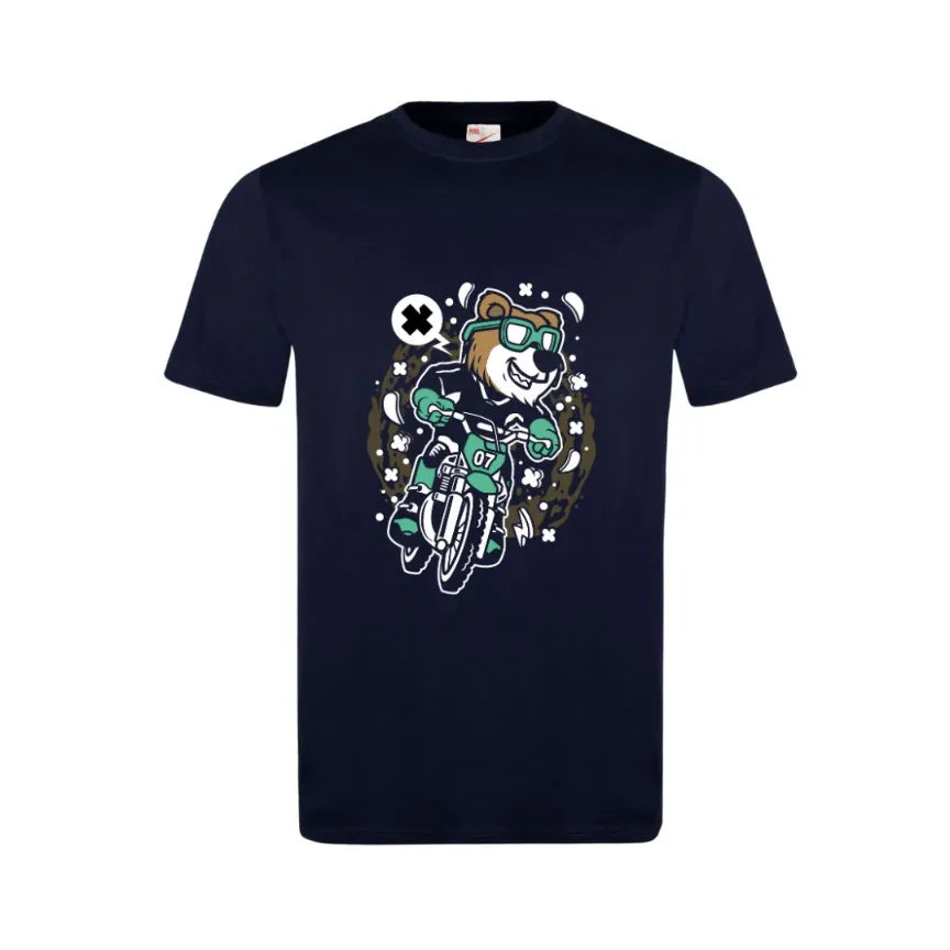Bear Motocross Rider Kids Cotton T-Shirt