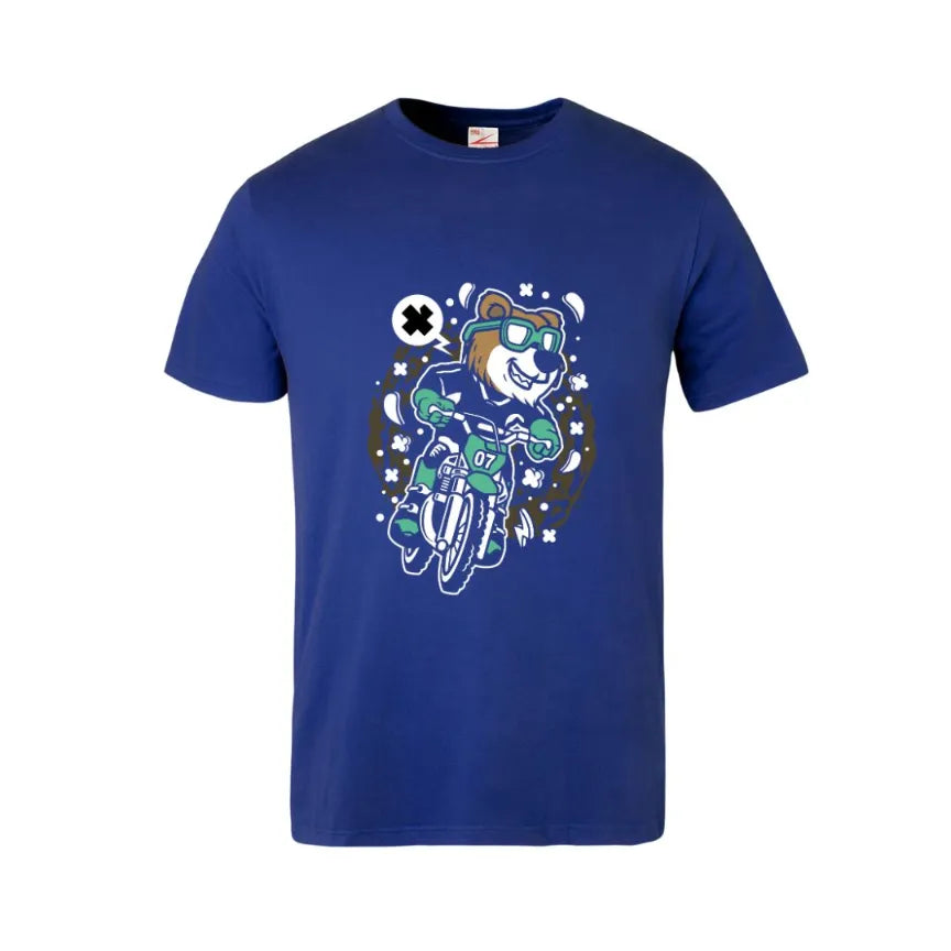 Bear Motocross Rider Kids Cotton T-Shirt